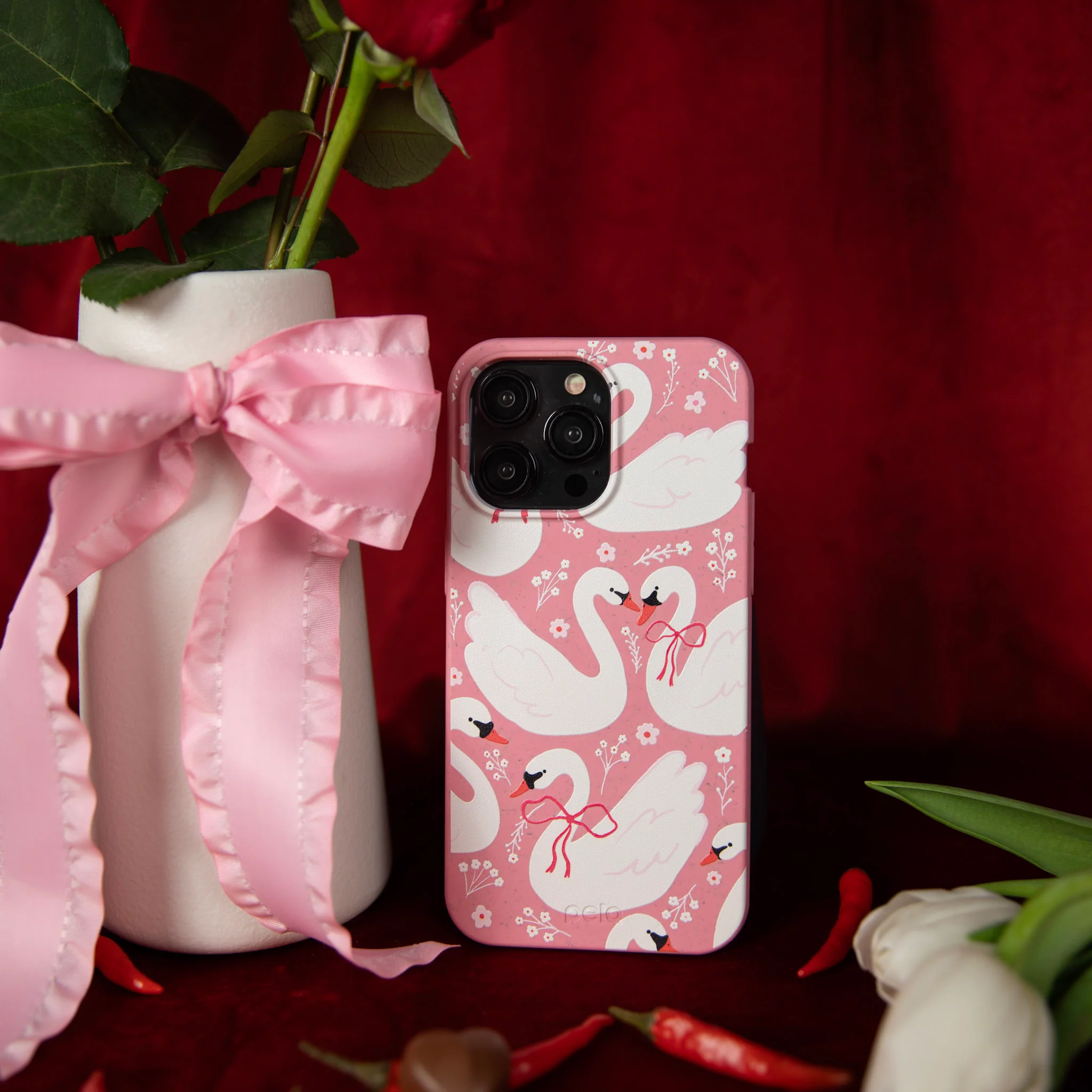 Bubblegum Pink Swan Garden iPhone 13 Mini Case - Image 6
