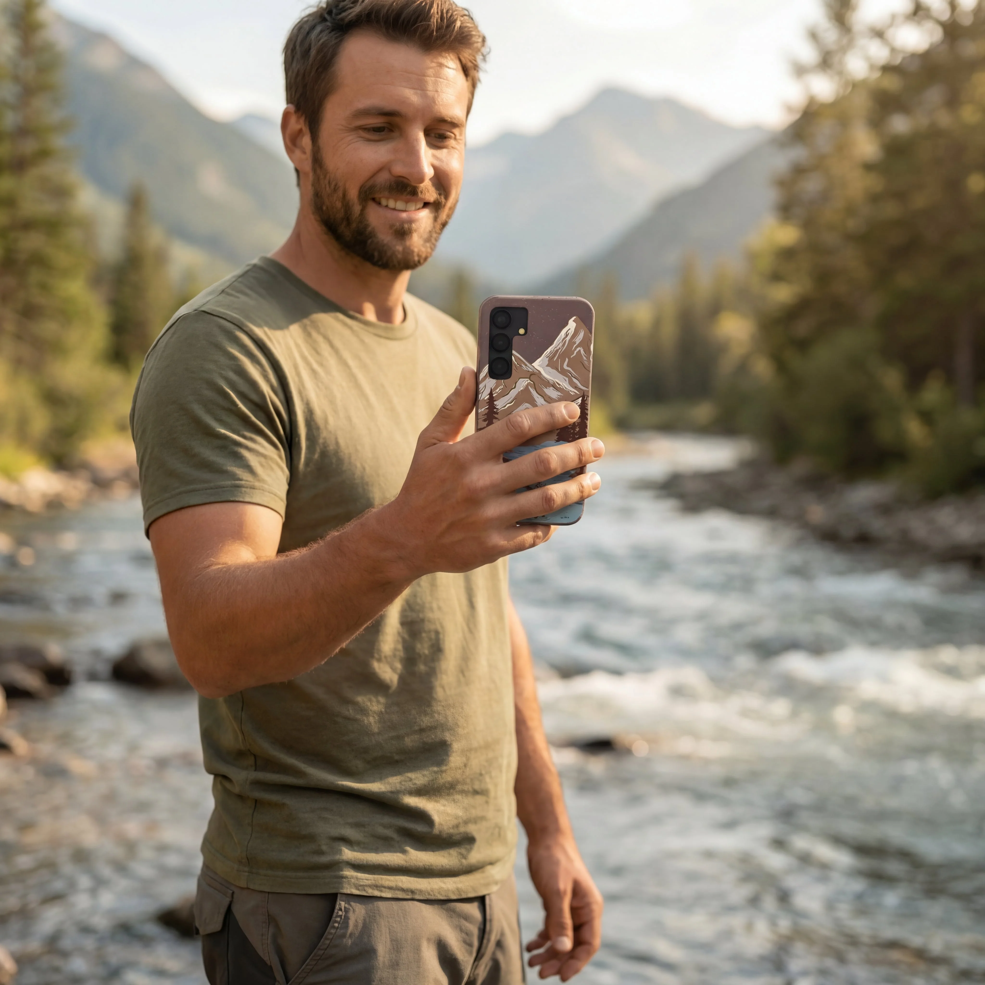 Chocolate Brown Gone Fishing Samsung Galaxy S24+(Plus) Case - Image 2