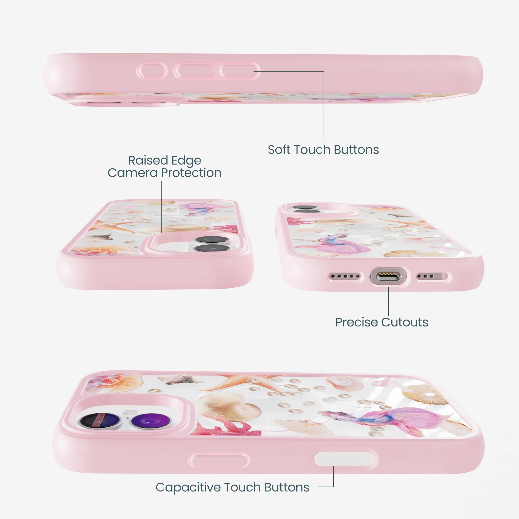 Clear Aqua Dreams iPhone 17 Case With Petal Pink Ridge (MagSafe included) - Image 3