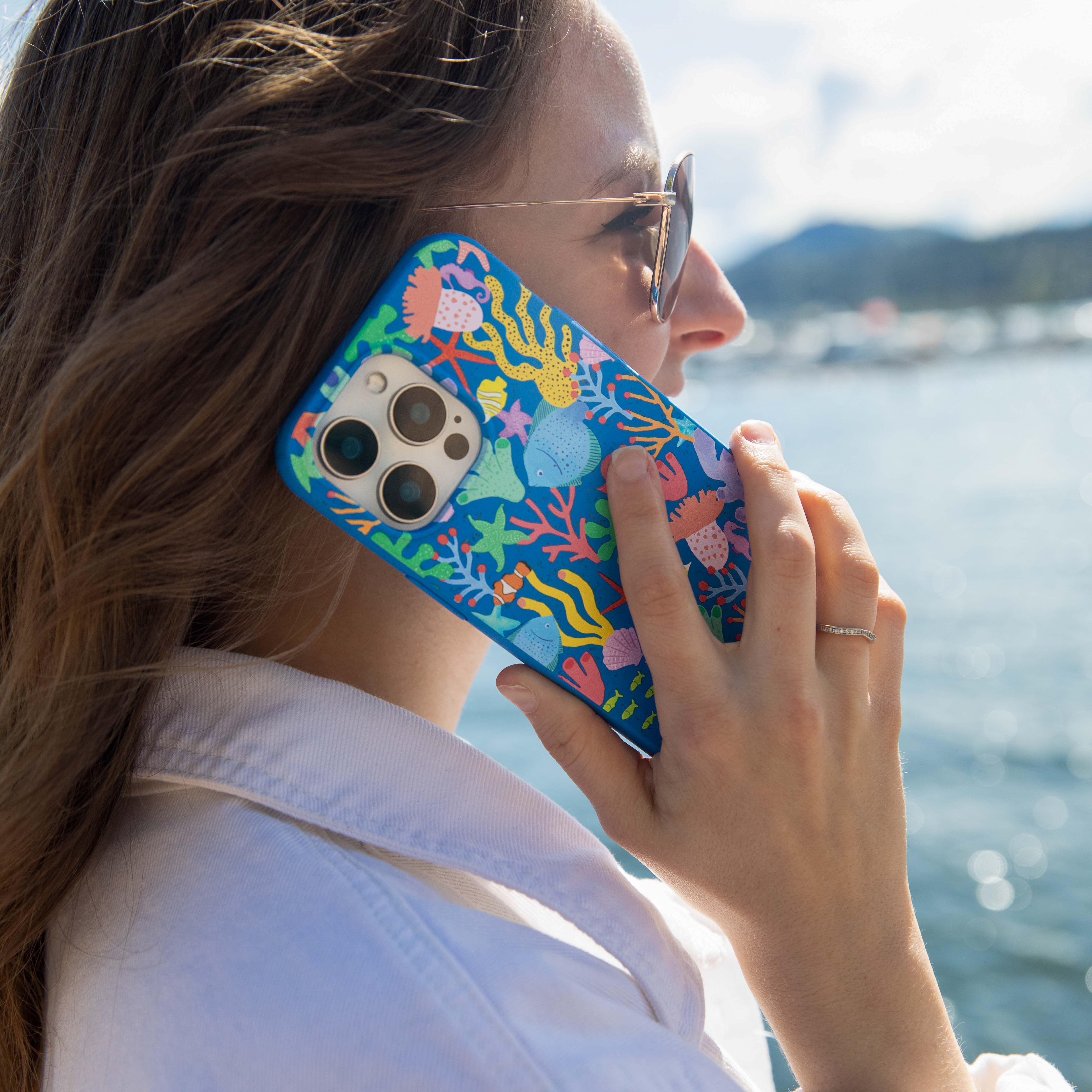 Electric Blue Underwater Blooms iPhone 14 Case - Image 6