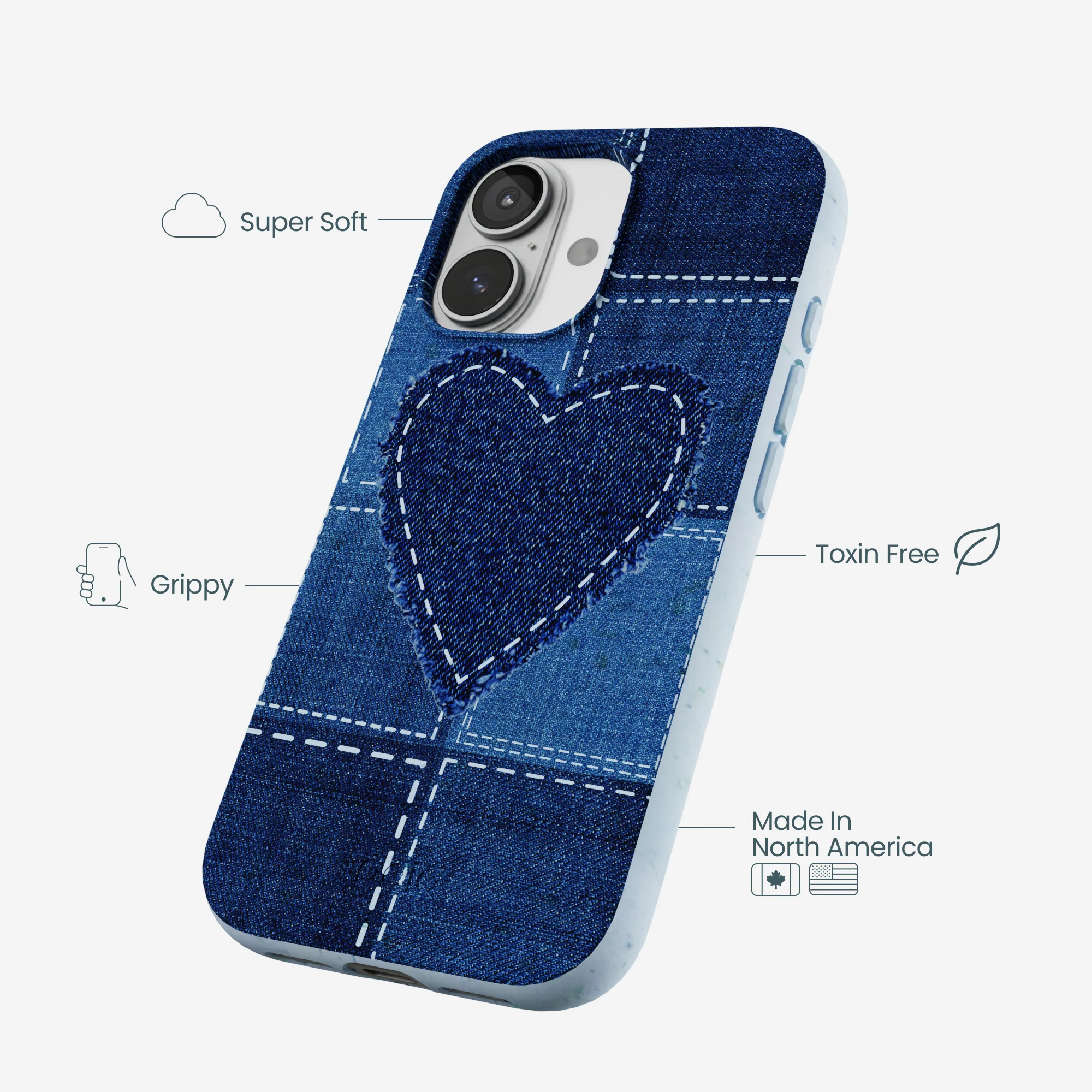 Powder Blue Denim Heart iPhone 17 Case - Image 4