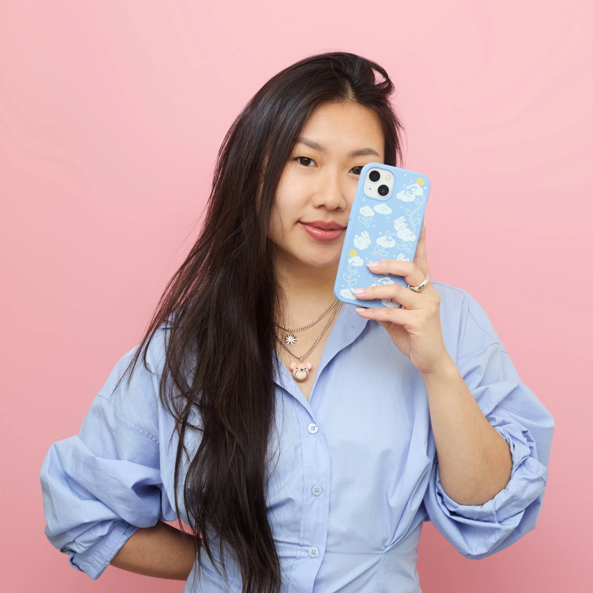 Powder Blue Fluffy Flower iPhone 16 Case - Image 5
