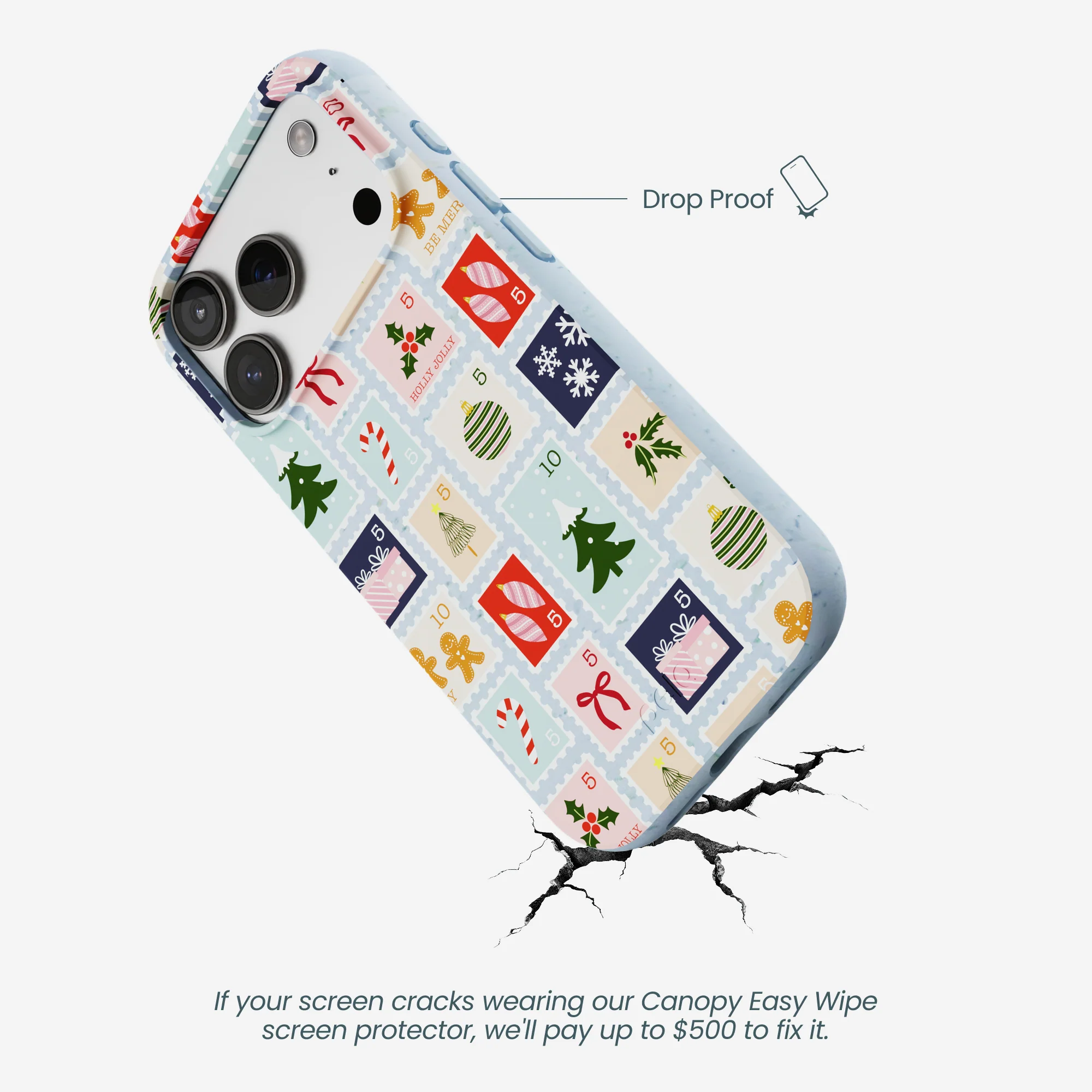 Powder Blue Noel Stamps iPhone 17 Pro Case - Image 5