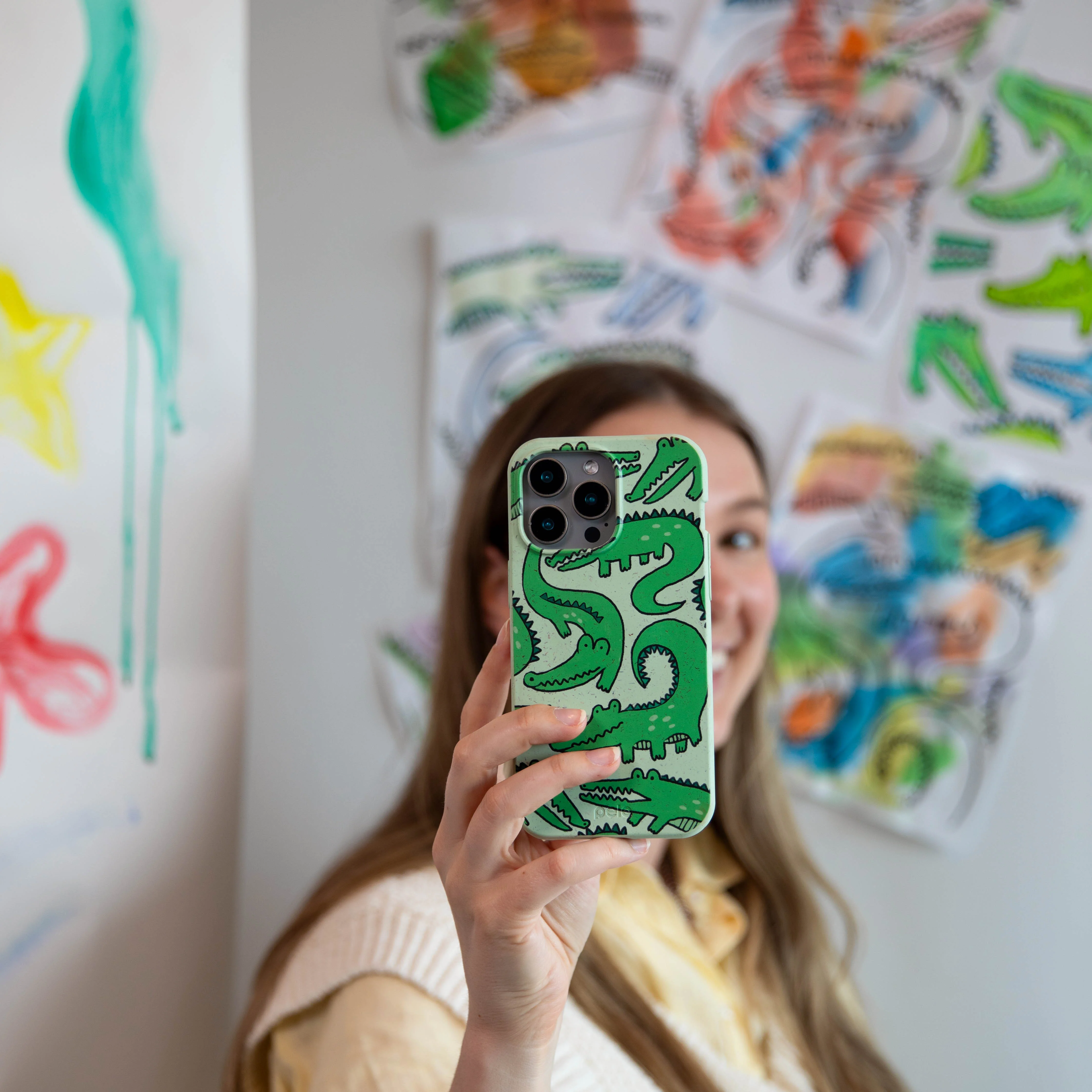 Sage Green Croc a Doodle iPhone 14 Plus Case - Image 5